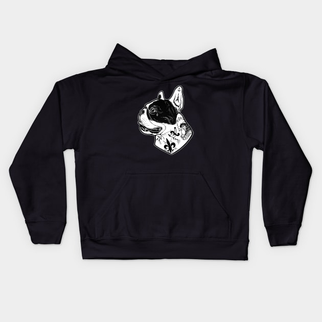 Tattooed French Bulldog Kids Hoodie by PaperTigress